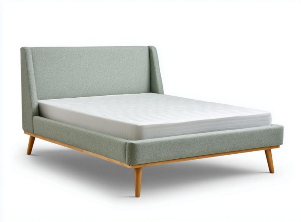 Letto matrimoniale in tessuto beige con struttura in metallo nero 200 x 160 x 100cm