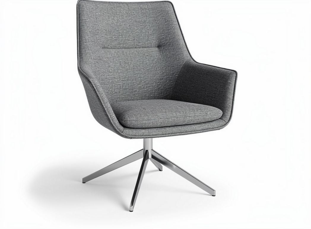 Poltrona girevole in tessuto grigio con base in metallo 65 x 65 x 85cm