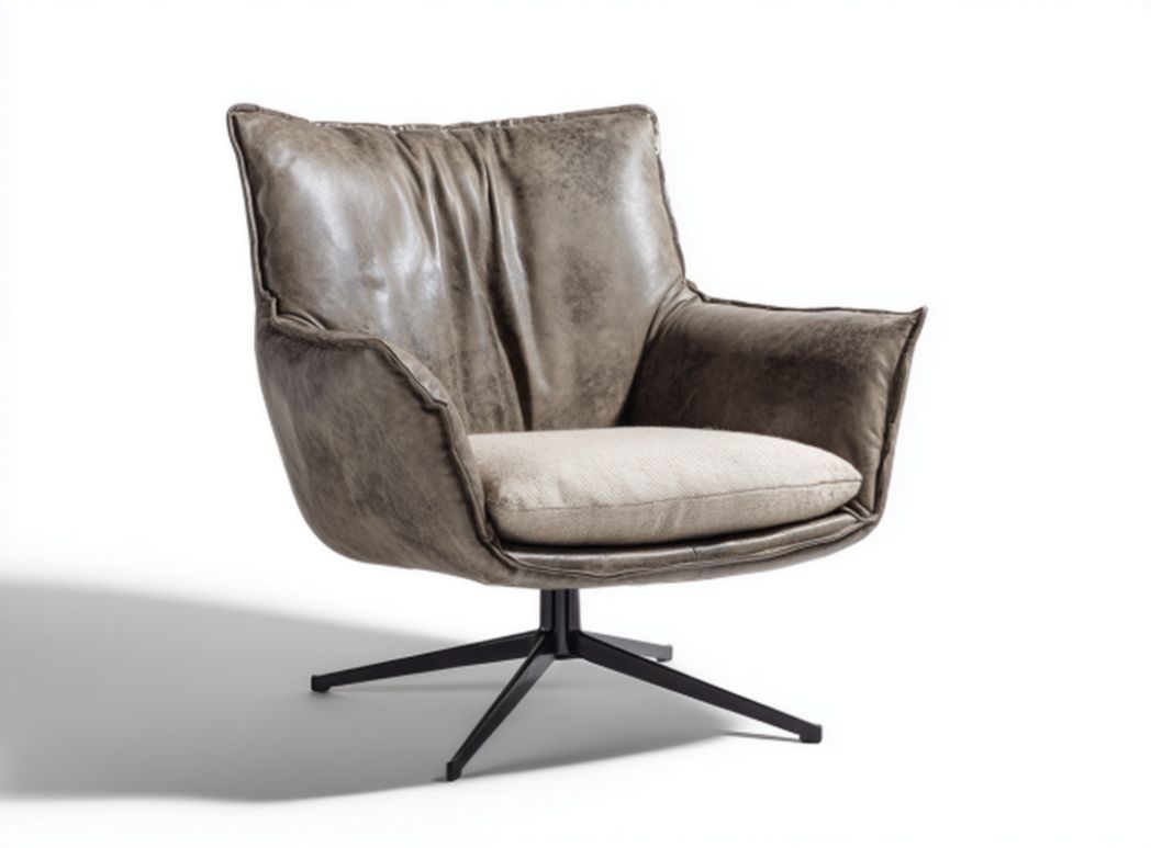 Poltrona in similpelle marrone con base in legno 80 x 80 x 90cm