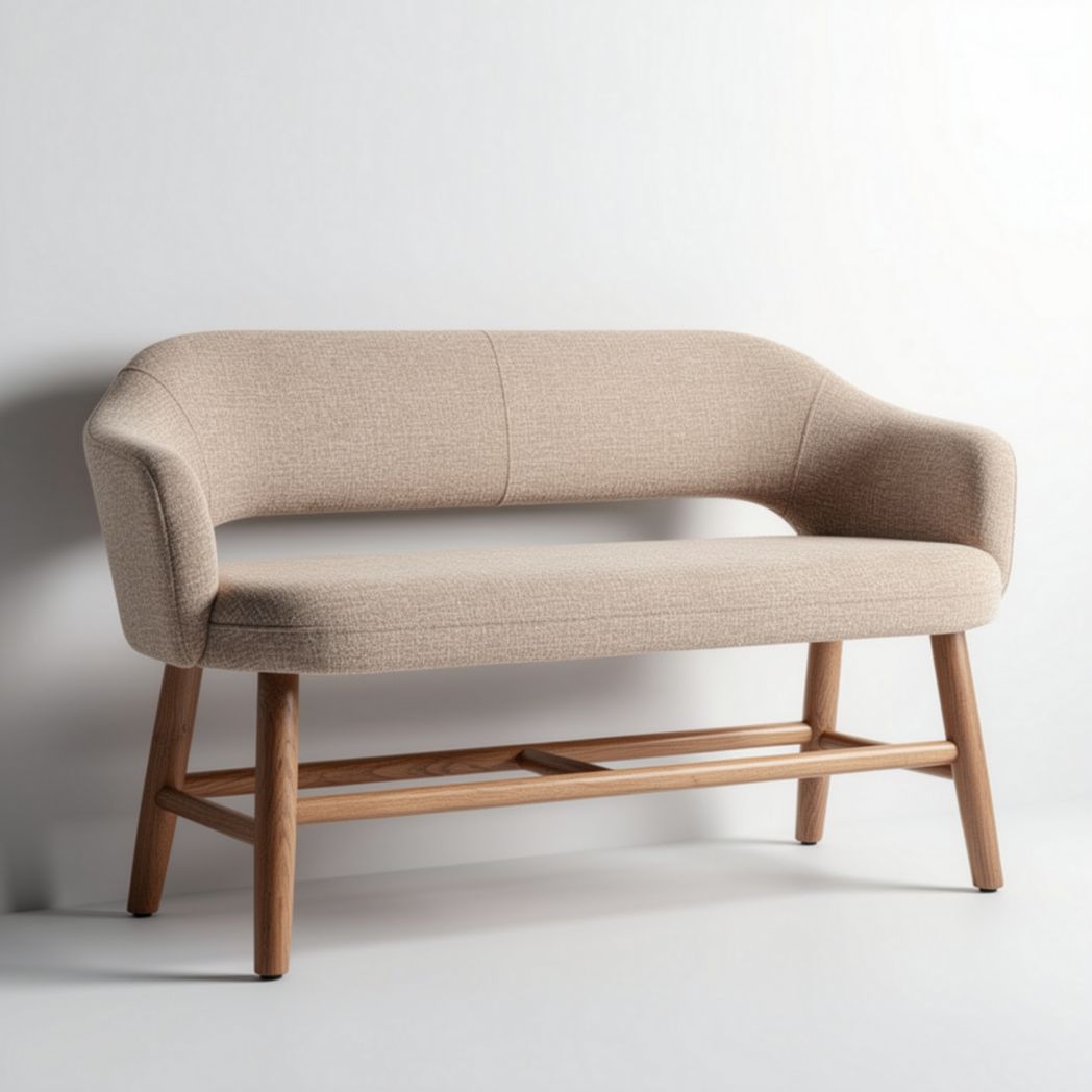 Divano in tessuto beige con struttura in legno dimensioni 150 x 70 x 75cm