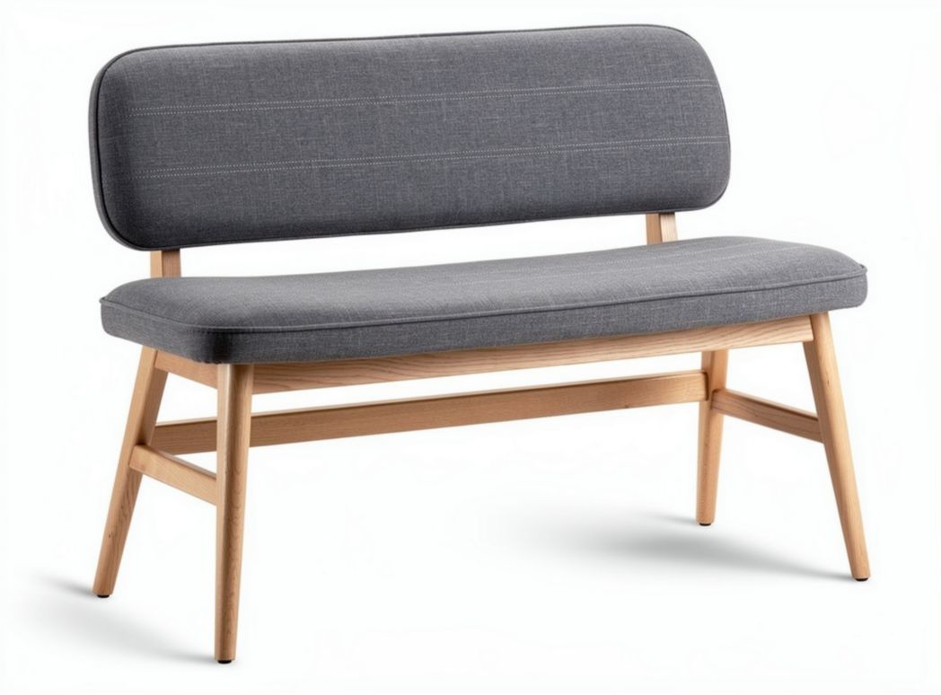 Panca in tessuto grigio con struttura in metallo 150 x 45 x 85cm
