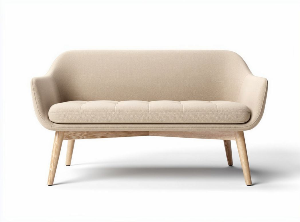 Divano in tessuto beige con struttura in legno 150 x 70 x 80cm