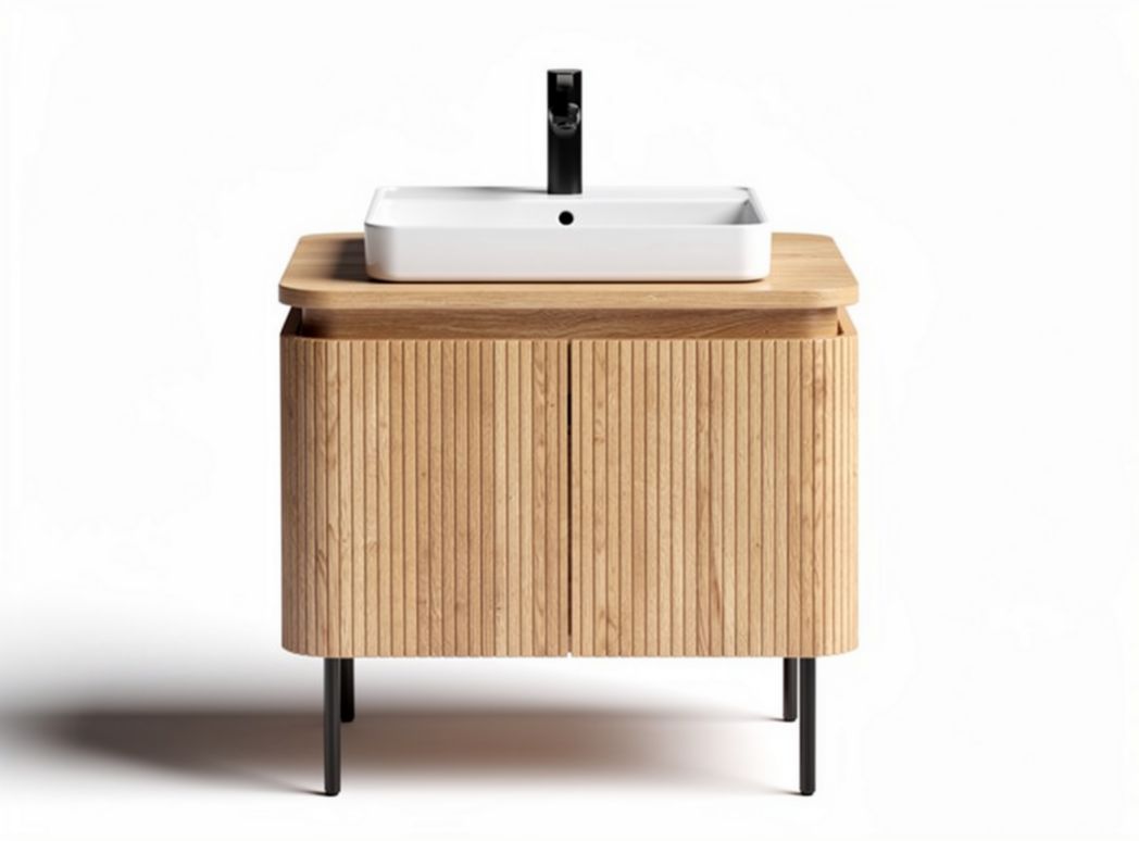 Mobile bagno in legno con lavabo in ceramica bianca dimensioni 80 x 50 x 85cm