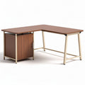 Scrivania angolare in legno marrone con armadietto dimensioni 150 x 120 x 75cm