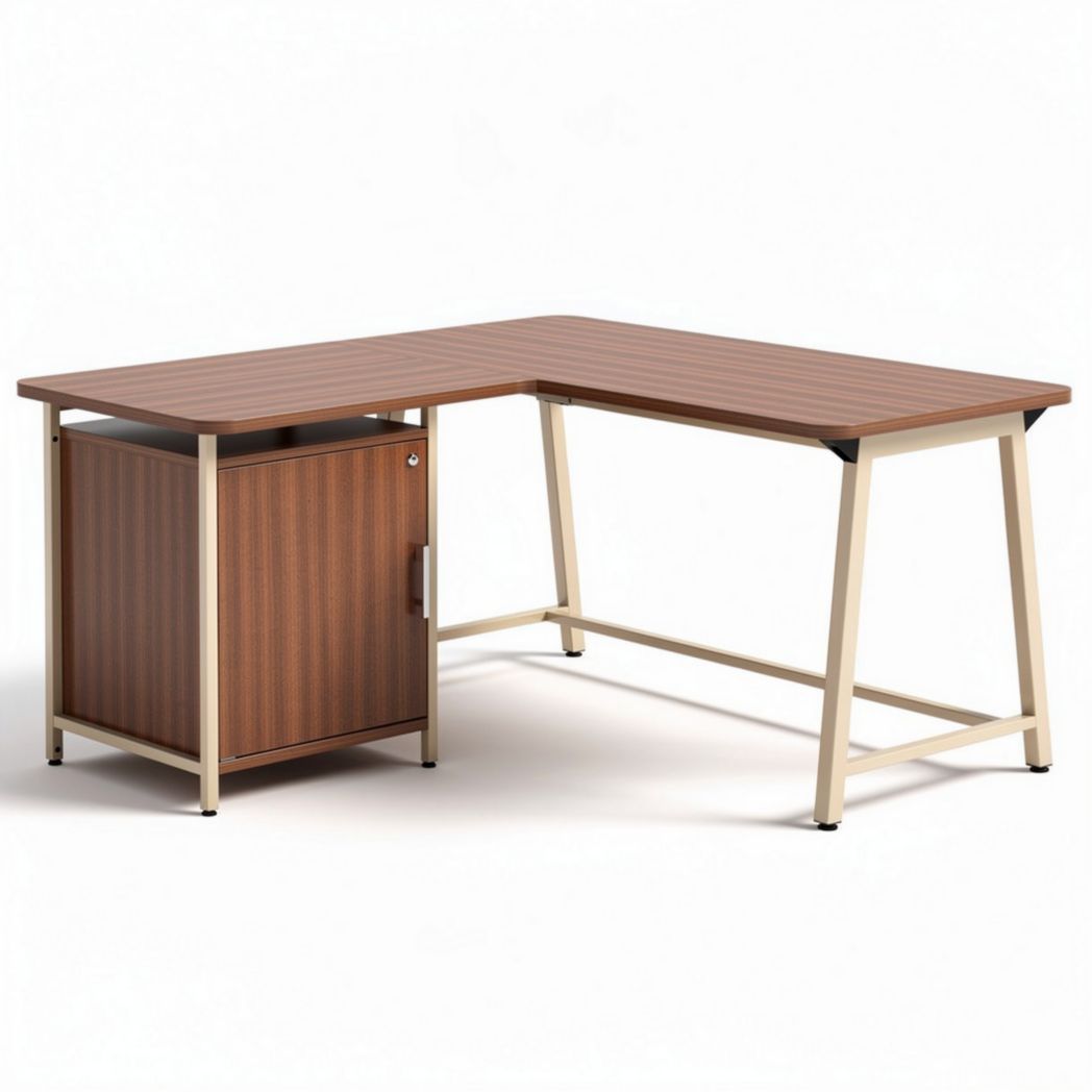 Scrivania angolare in legno marrone con armadietto dimensioni 150 x 120 x 75cm