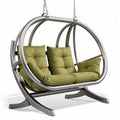 Amaca a due posti con struttura in metallo e cuscini verdi 120 x 80 x 100cm