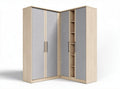 Armadio angolare in legno con ante bianche e marroni dimensioni 150 x 150 x 210cm