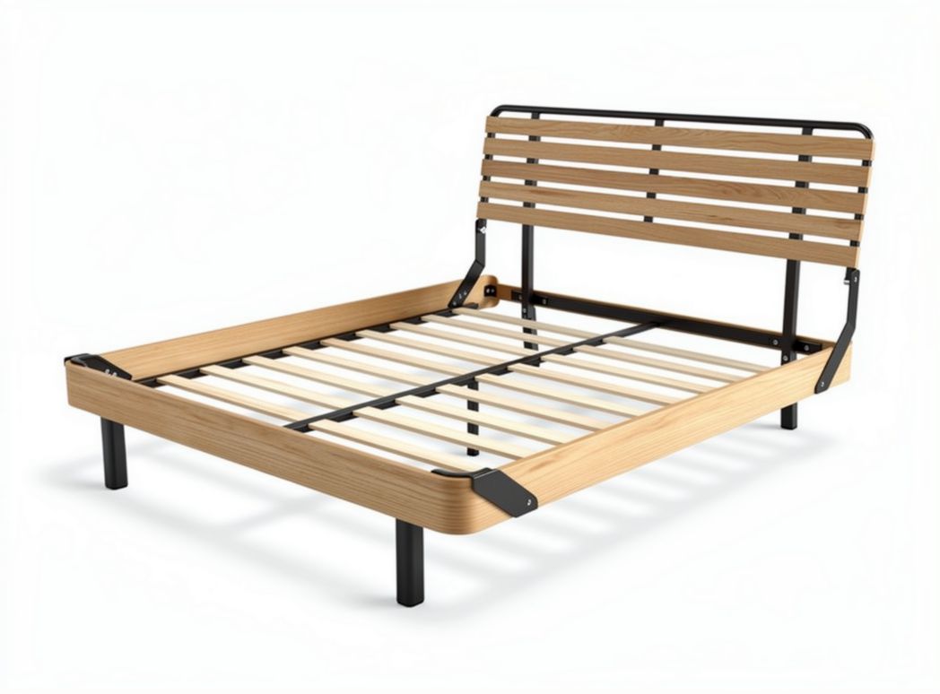 Letto matrimoniale in legno di faggio con struttura in metallo 200 x 160 x 35cm