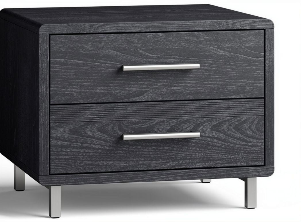 Comò in legno scuro con due cassetti e struttura in metallo 50 x 40 x 50cm